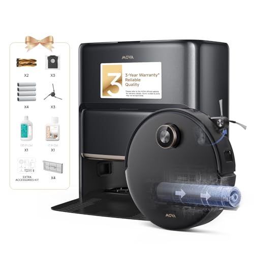 MOVA Z60 Ultra Roller Complete Robot Vacuum and Mop, 28,000Pa Suction, Roller Real-Time Flutting Self-Washing, Auto Carpet Shield, Extendable for Edge Cleaning, Anti-tangle DuoBrush, Care-Free Station