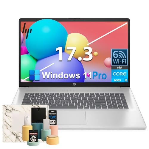 HP 17.3-inch HD+ Laptop Computer - Intel 8-Core i3-N305 Processor, Wi-Fi 6, Intel UHD Graphics, Fast Charge, AI Copilot, Windows 11 Pro, for Everyday Study or Business Work(16 GB RAM | 512 GB SSD)