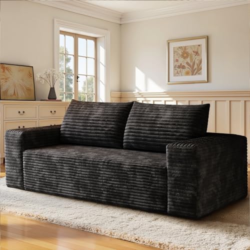 FAVSH Loveseat Sofa Couch for Living Room - 63" Boneless Couch with Comfy Corduroy,for Small Space, Bedroom, Apartment, No Assembly Required,Black