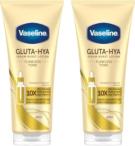 🔥 STARKER PREIS (-59%) Vaseline Gluta-Hya Flawless Tone, Antioxidantienreiche Feuchtigkeitslotion, Gegen Pigmentflecken, Mit Leichter Textur, Schnelles Einziehen, Gleichmäßiger Teint, GlutaGlow und Hyaluronsäure, 2x 200 ml