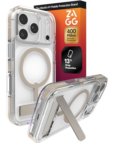 ZAGG Santa Cruz Snap Case with Kickstand for iPhone 17 Pro - Titanium, Drop Protection (13ft/4m), MagSafe Charging Compatible, ClearGuard Anti-Yellowing Technology, Scratch Resistant Phone Case