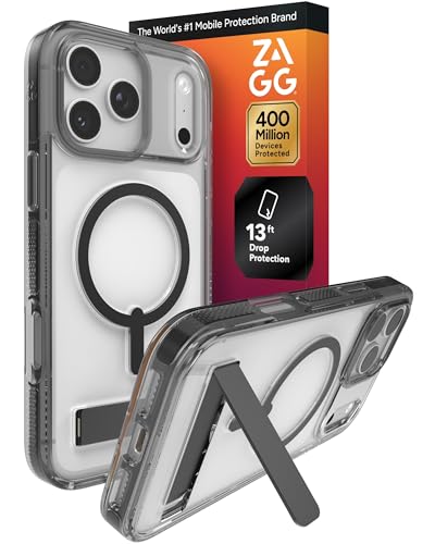 ZAGG Santa Cruz Snap Case with Kickstand for iPhone 17 Pro Max - Jet Black, Drop Protection (13ft/4m), MagSafe Charging Compatible, ClearGuard Anti-Yellowing Technology, Scratch Resistant Phone Case