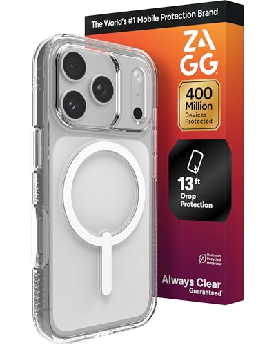 ZAGG Crystal Palace Case for iPhone 17 Pro - Clear, Drop Protection (13ft/4m), ClearGuard Anti‑Yellowing & Scratch‑Resistant, MagSafe & Wireless Charging Compatible