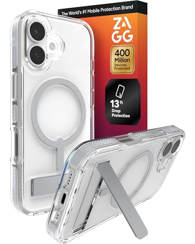 ZAGG Santa Cruz Snap Case with Kickstand for iPhone 17 - Silver, Drop Protection (13ft/4m), MagSafe Charging Compatible, ClearGuard Anti-Yellowing Technology, Scratch Resistant Phone Case