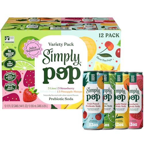 Simply POP Prebiotic Soda Variety Pack Cans, 12 fl oz, 12 Pack