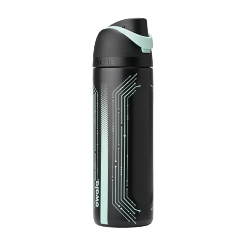 Owala TRON FreeSip Insulated Stainless Steel Glow in the Dark Water Bottle with Straw for Sports and Travel, BPA-Free, 24 oz, Black