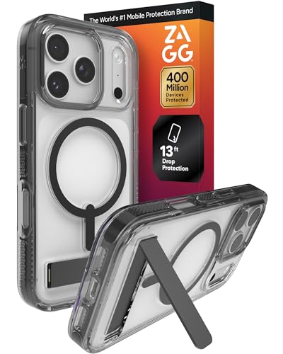 ZAGG Santa Cruz Snap Case with Kickstand for iPhone 17 Pro - Jet Black, Drop Protection (13ft/4m), MagSafe Charging Compatible, ClearGuard Anti-Yellowing Technology, Scratch Resistant Phone Case