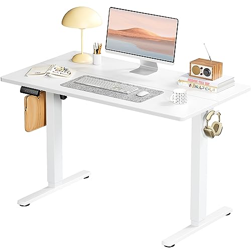Smug Adjustable Height Standing Desk Electric Sit Stand Up Down Computer Table Ergonomic Rising Modern Lift Motorized Gaming Desktop Workstation for Work Home Office, 40 L X 24 W, White