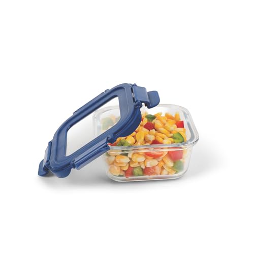SignoraWare Secure N Store Borosilicate Glass Square Container | Airtight Seal | Microwave Safe | Reheating & Baking | Stylish & Practical | Great for