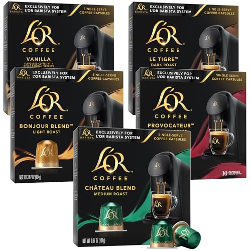 L'OR Coffee Pods, 50 Capsules Variety Pack, Single Cup Aluminum Coffee Capsules Exclusively Compatible with the L'OR BARISTA System