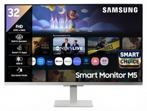 Samsung 32" (80cm) M5 Smart Monitor with Smart TV Experience (Smartchoice) |FHD 1920 x 1080|Screen Mirroring TV Plus|Speakers|Adaptive Sound|Wi-Fi|