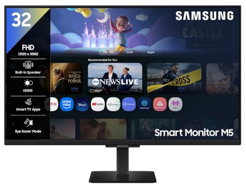 Samsung 32" (80cm) M5 Smart Monitor with Smart TV Experience|FHD 1920 x 1080|Screen Mirroring TV Plus|Speakers|Adaptive Sound|Wi-Fi|HDMI|Bluetooth|LS3