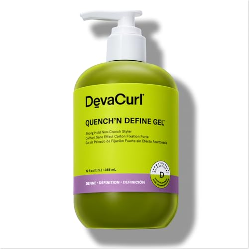 DevaCurl Quench'n Define Gel Strong Hold Non-Crunch Styler, 12 Oz | Lasts up to 7 Days | Locks & Moisturizes Curls | Enhances Shine