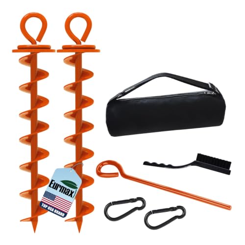 Eurmax USA 2-Pack Heavy Duty Dog Tie Out Stake, No-Tangle In Ground Anchor Runner for Large Dogs up to 210 Lbs - Perfect for Yard, Beach and Camping (Large,Orange)