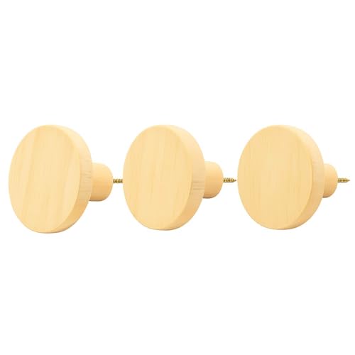 Kit 3 Ganchos Cabideiro de Madeira Pinus Pendurador Parede Redondo Bolsas Casacos