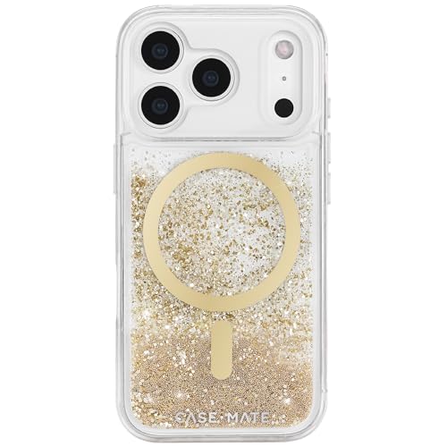 Case-Mate iPhone 17 Pro Case [Compatible with MagSafe] - Liquid Glitter Phone Case with 12ft Drop Protection - Premium Magnetic Cover for iPhone 17 Pro - Gold Waterfall