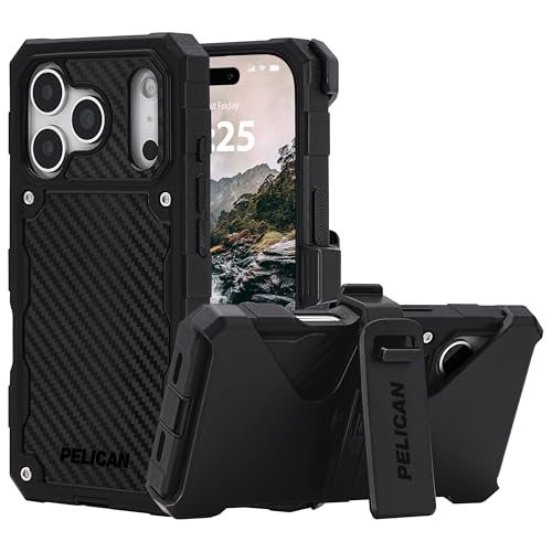 Pelican Shield iPhone 17 Pro Case [Compatible with MagSafe] Rugged Phone Case w/ 24ft Military-Grade Drop Protection - Heavy Duty Phone Cover w/Belt Clip Holster for iPhone 17 Pro - Carbon