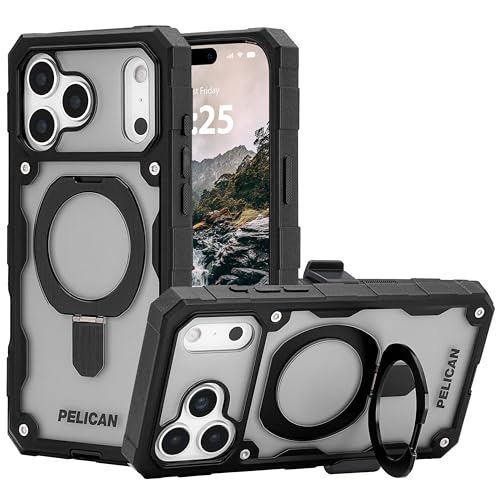 Pelican Shield iPhone 17 Pro Max Case [Compatible with MagSafe] Rugged Phone Case w/ 24ft Military-Grade Drop Protection - Heavy Duty Phone Cover with Built-in Stand for iPhone 17 Pro Max - Smoke