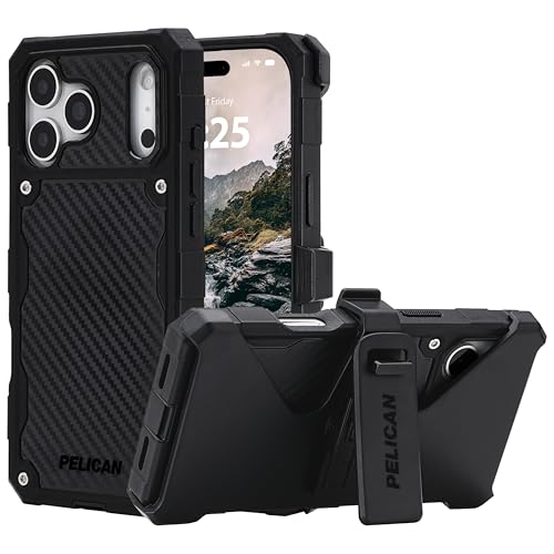 Pelican Shield iPhone 17 Pro Max Case [Compatible with MagSafe] Rugged Phone Case w/ 24ft Military-Grade Drop Protection - Heavy Duty Phone Cover w/Belt Clip Holster for iPhone 17 Pro Max - Carbon