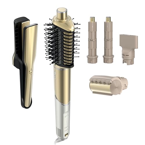 Shark Glam Hot Tool Air Styling Drying System, with Silki Straightener & Glossi Glosser, for Drying, Curling, Straightening & Glossing, Gold, HD6051S (Perfect for Straight & Wavy Hair)