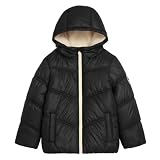 WeatherTamer Girls' Fleece-Lined Hooded Puffer Jacket, Black, 5-6