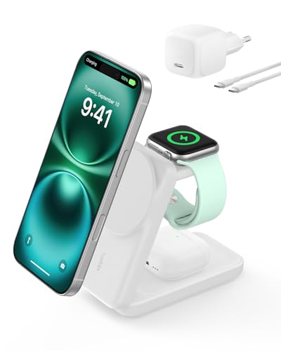 (-22%) Belkin UltraCharge 3-in-1 Induktive Ladestation mit Qi2, 25W – Weiß