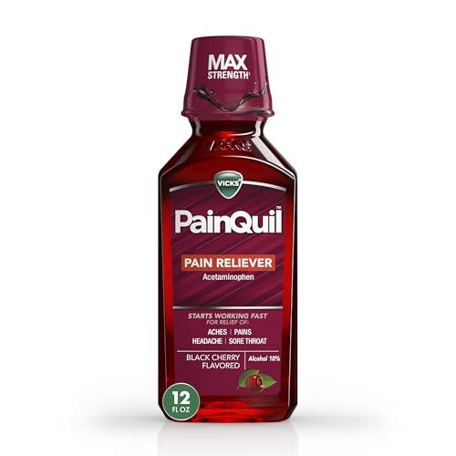 Vicks PainQuil Pain Relief Acetaminophen 1000mg Max Strength‡ Adult Pain Reliever Liquid 12oz, Backache Headache Relief, 1 Daytime Pain Reliever