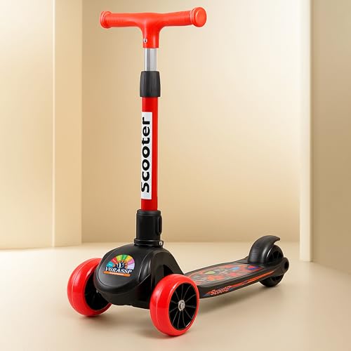 VGRASSP 3 Wheel Skate Scooter for Kids with PVC Wheels, Foldable & Height Adjustable Handlebar, Rear Brake - Outdoor Kick Cycle for Boys & Girls - (Br