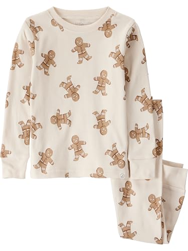 little planet by carter's Neutral 2-piece Pajamas made with Organic Cotton, Gingerbread Man, 3T