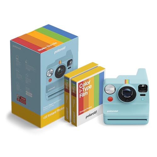 Polaroid Now+ 3rd Generation I-Type Instant Camera + Film Bundle - Now+ Bluetooth App Controlled Artic Blue Camera + 16 Color Photos (6645) Camera + Film Artic Blue