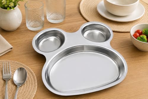Clazkit Stainless Steel Micky Plate for Kids, Perfect for Small Meals, Snacks, or Mini Meals, Dinner Plates for Baby - Unbreakable Dinner Plates - Ide