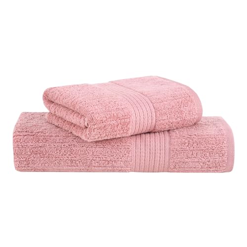 Buddemeyer Jogo de Toalhas Fio Penteado Canelado Banho Rosa 2 Peças