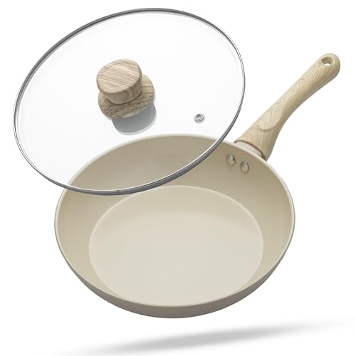 Lifelong Forged Aluminum Fry Pan 24cm, Beige, Ceramic Coated, Gas & Induction Friendly, Non-Stick, Teflon Free, Durable for Cooking, Searing, Sautéing