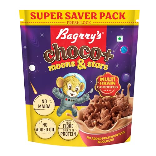 Bagrry's Choco+ MOONS AND STARS - 1.2 kg | Multigrain Goodness | No Maida | More Chocolaty | Oats, Whole Wheat & Rice | High Fibre, Protein, Calcium |