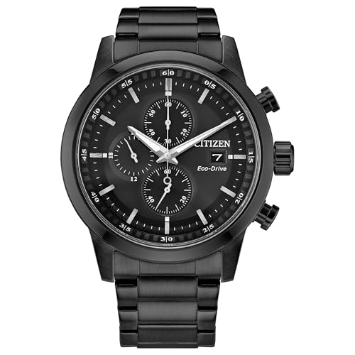 Citizen Men's Eco-Drive Sport Casual Watch, Black Stainless Steel Bracelet, Black Dial, Chronograph (Model: CA0747-82E)
