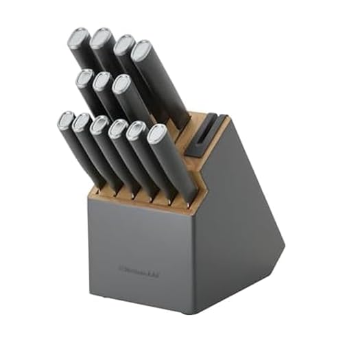 KitchenAid Classic Two-Tone Knife Block Set with Built-In Sharpener, High-Carbon Japanese Stainless Steel Knives, Charcoal Gray, 14-Piece