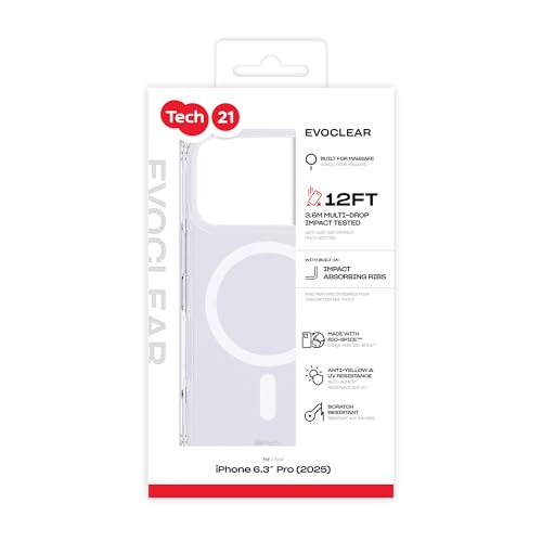 Tech21 EvoClear Case for iPhone 17 Pro – Clear | Slim Protective Case | Impact Protection | MagSafe Compatible