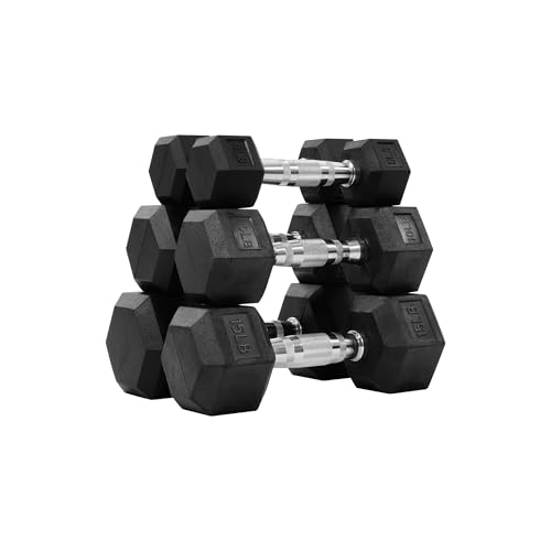 Fitvids Hex Dumbbells Rubber Coated Hand Weights Set for Exercises and Fitness, Including 5lb, 10lb, 15lb Pair Set