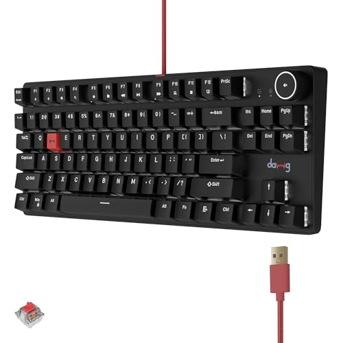 daWg Highkey 373, Anti-Ghosting Wired Mechanical 80% Keyboard, White Backlit LED, Fiery Red Switches, 85 Double-Shot PBT Keycaps, 1000Hz Polling Rate,
