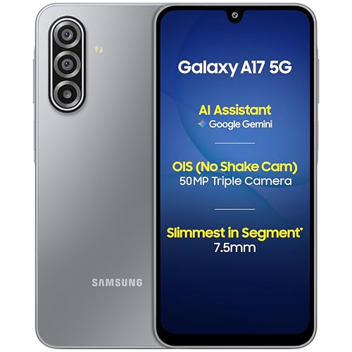 Samsung Galaxy A17 5G (Gray, 6GB RAM, 128GB Storage) | with Travel Adapter | 50 MP No Shake Camera | Gemini Live | Circle to Search | Super AMOLED | C