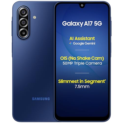 Samsung Galaxy A17 5G (Blue, 6GB RAM, 128GB Storage) | with Travel Adapter | 50 MP No Shake Camera | Gemini Live | Circle to Search | Super AMOLED | C
