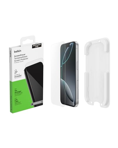 Belkin ScreenForce TemperedGlass Screen Protector for iPhone 17 Pro Max, Scratch-Resistant Impact Protection w/Included Easy Align Tray for Bubble Free Application, Recycled Glass