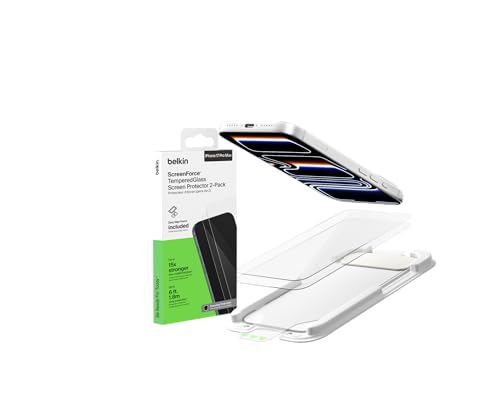 Belkin ScreenForce TemperedGlass Screen Protector for iPhone 17 Pro Max, Scratch-Resistant Impact Protection w/Included Easy Align Tray for Bubble Free Application, Recycled Glass - 2 Pack