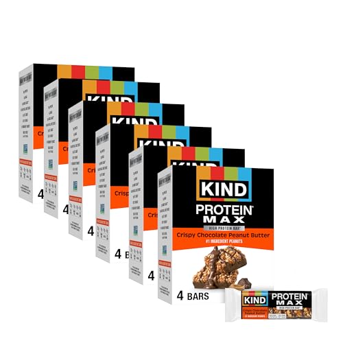 KIND Protein MAX Crispy Chocolate Peanut Butter Snack Bars, 20g of Protein, Keto Friendly, 1g of Sugar Per Bar, Gluten Free, 24ct Value Pack