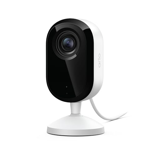 Arlo Essential Indoor Security Camera 2K (3rd Gen - 2025 Release) - Wired Plug-in Power, Baby Safety, Motion & Audio Detection, 1-Month Trial of Secure Plan, Automated Privacy Shield, 1 Cam, White