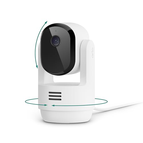 Arlo Essential Indoor Pan Tilt Pet Camera 2K (2025 Release) - Wired Plug-In Power, Animal Detection, Dog Bark Audio Detection, Animated Preview, 1-Month Secure Plan, Auto Motion Tracking, 1 Cam, White