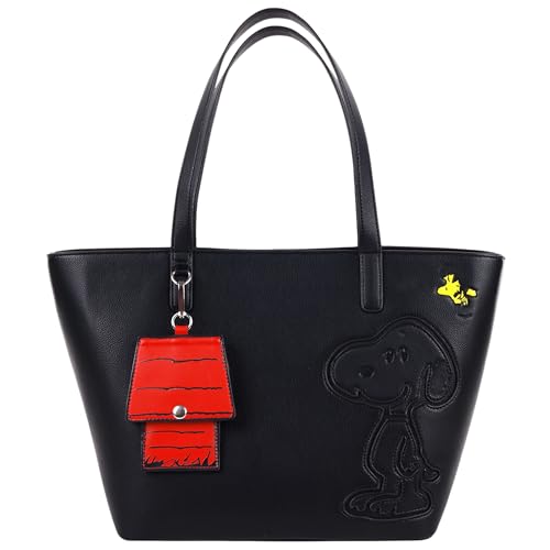 Danielle Nicole Tote Bag, Peanuts Snoopy with Doghouse Cardholder, Shoulder Handbag, Spacious Interior, Black, 10.25 Inch