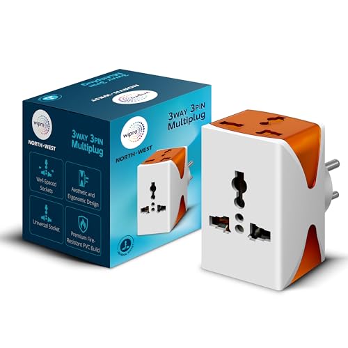 Wipro 3 Way Multiplug Adaptor with 3 Universal Sockets |Inbuilt Surge Protection & Power Supply Indicator | Compact & Light Weight | 6Amp Multiplug So