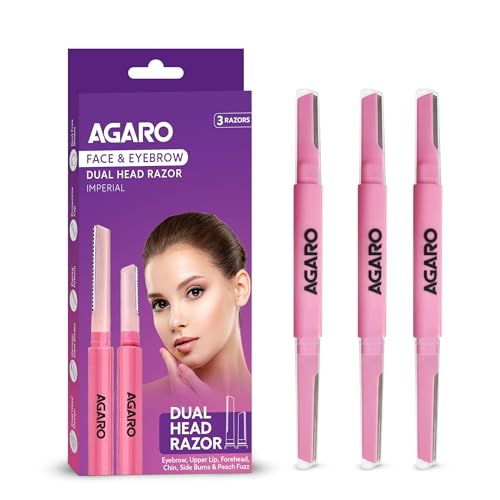 AGARO Imperial Face & Eyebrow Razor for Women (Pack of 3) | Dual Blade Head with German Blades | Easy Facial Hair Shaping & Shaving | Reusable up to 5