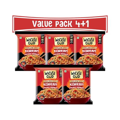 WickedGud Korean Instant Noodles | Fiery 2X Spicy | Whole Wheat | No Palm Oil | 67 g Each (Pack of 5)